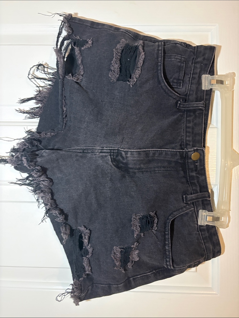 SHEIN Black Distressed Denim Cutoff Shorts